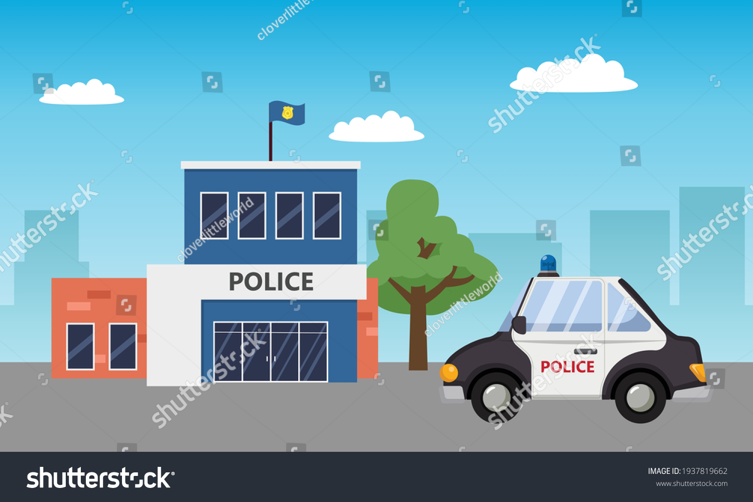 Police Station Building Landscape Patrol Car Stock Vector (Royalty Free ...