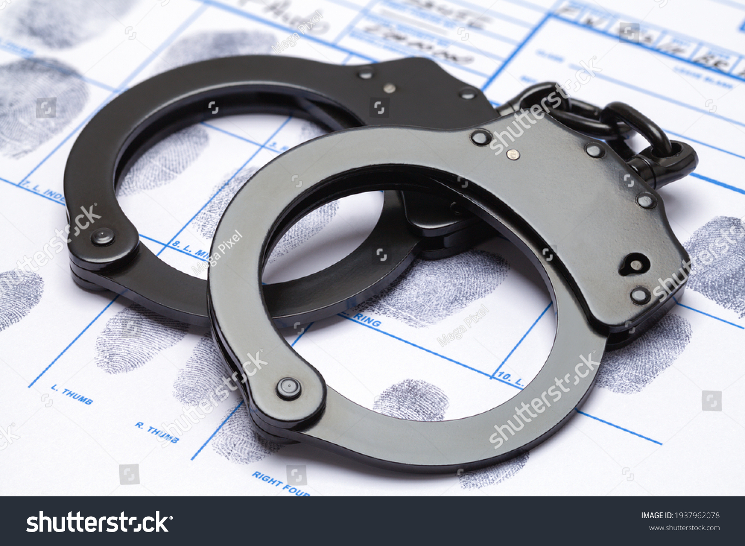 Black Metal Handcuffs Fingerpints On Chart Stock Photo 1937962078 ...