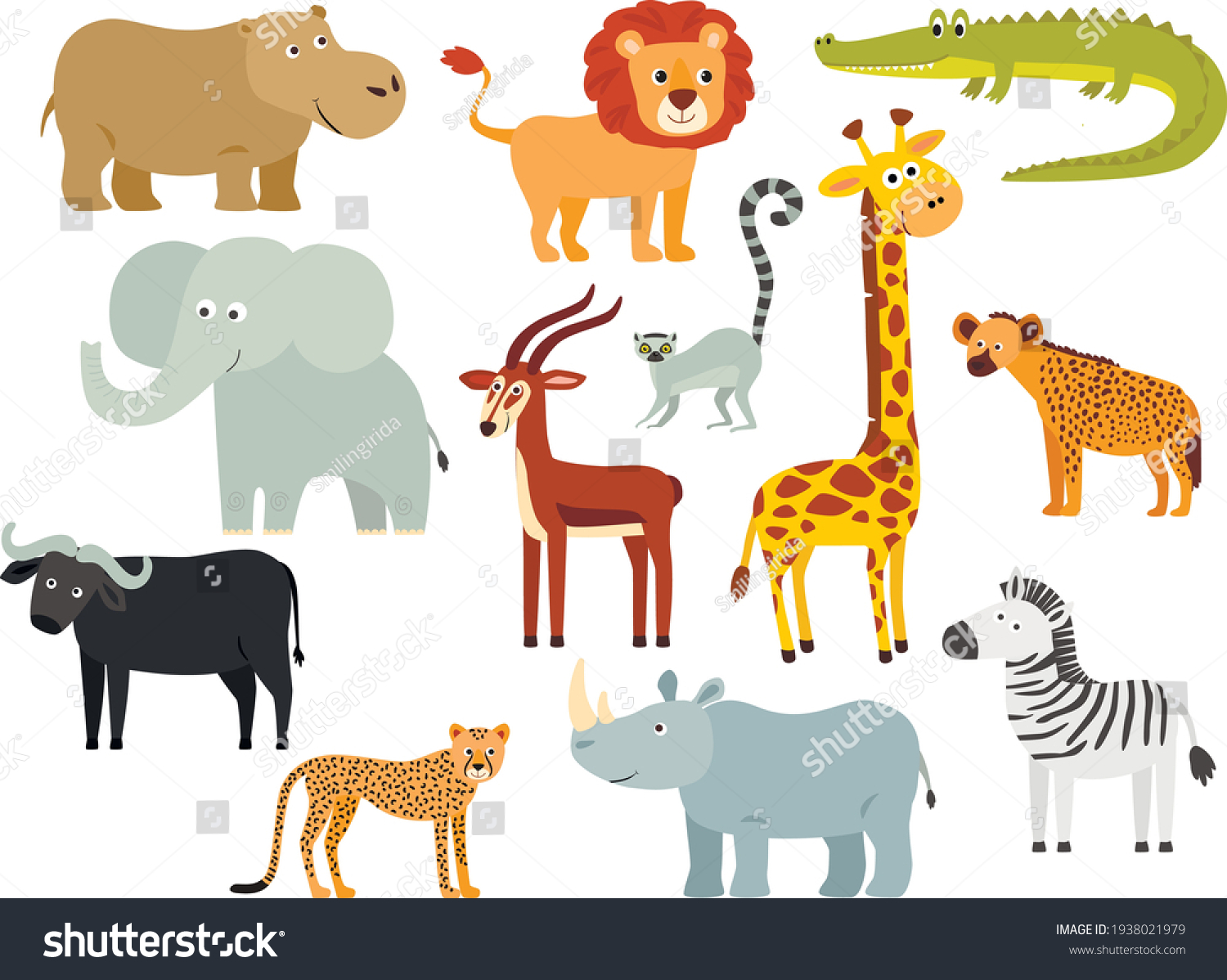 Set Cartoon African Animals Giraffe Lion Stock Vector (Royalty Free ...