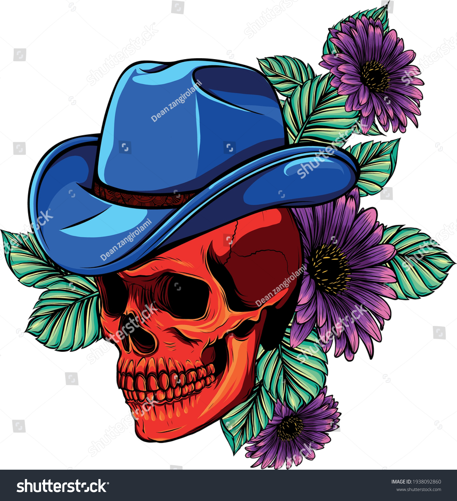 Farm Human Skull Flower Decoration Vector Stock Vector (Royalty Free ...