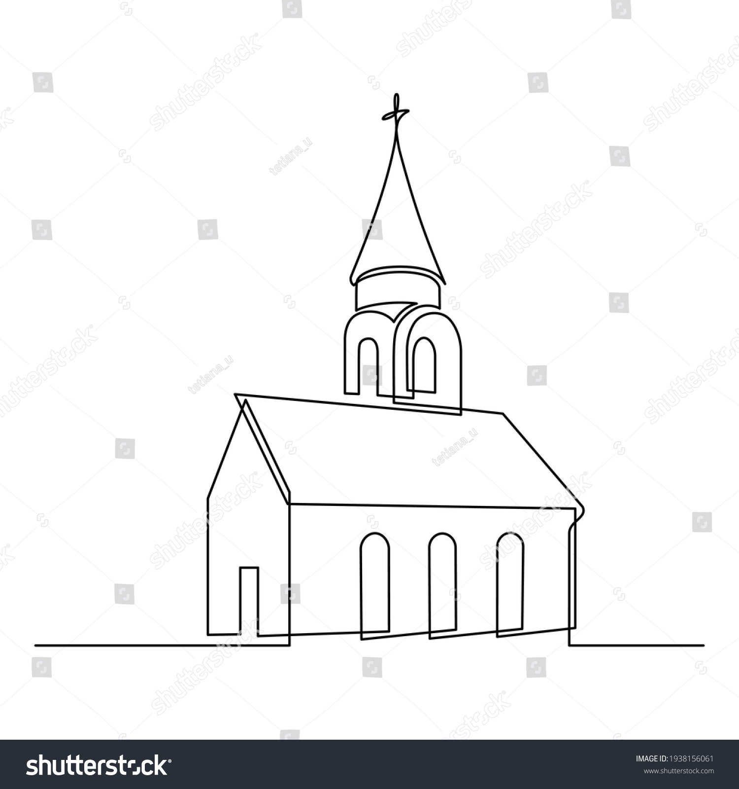 Church Continuous Line Art Drawing Style Stock Vector (Royalty Free ...