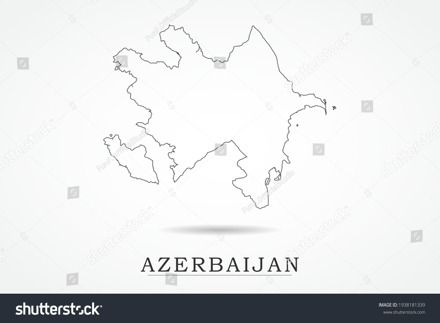 Azerbaijan Map World Map International Vector Stock Vector Royalty   Stock Vector Azerbaijan Map World Map International Vector Template With Thin Black Outline Or Outline Graphic 1938181339 