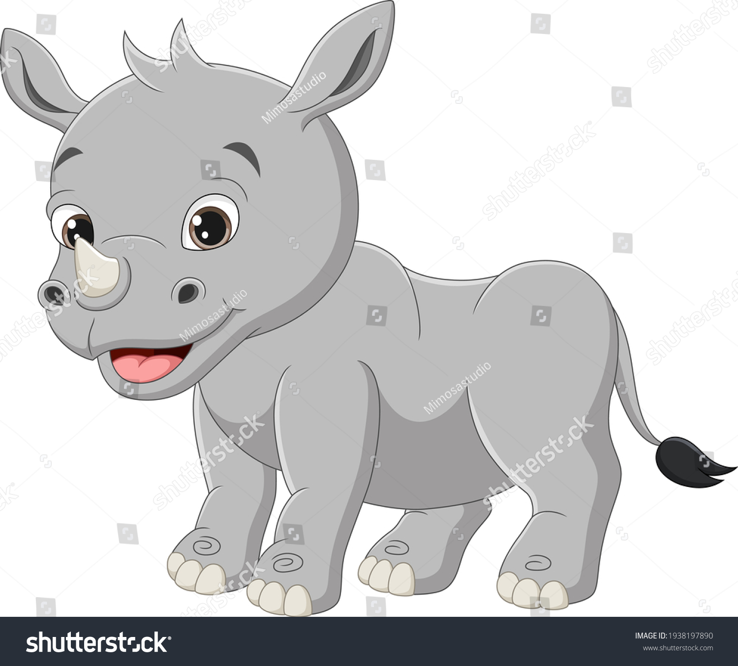 Cute Baby Rhino Cartoon On White Stock Vector (Royalty Free) 1938197890 ...