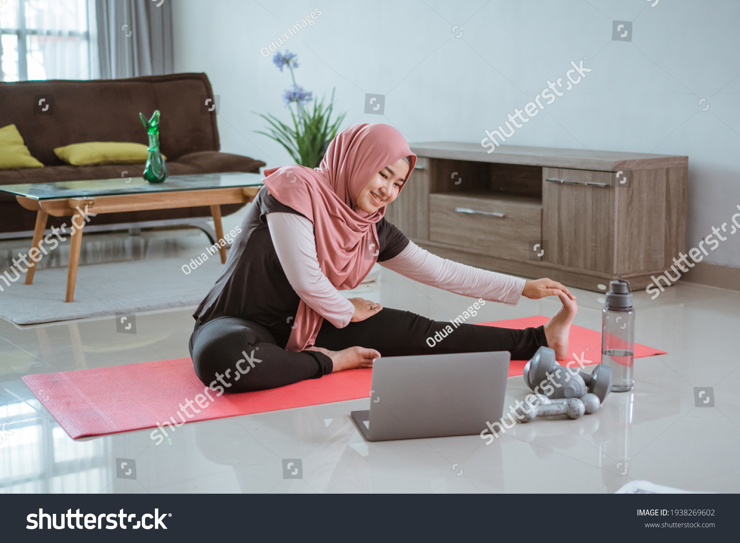 Muslim Woman Doing Gymnastics Home Stock Photo 1938269602 | Shutterstock