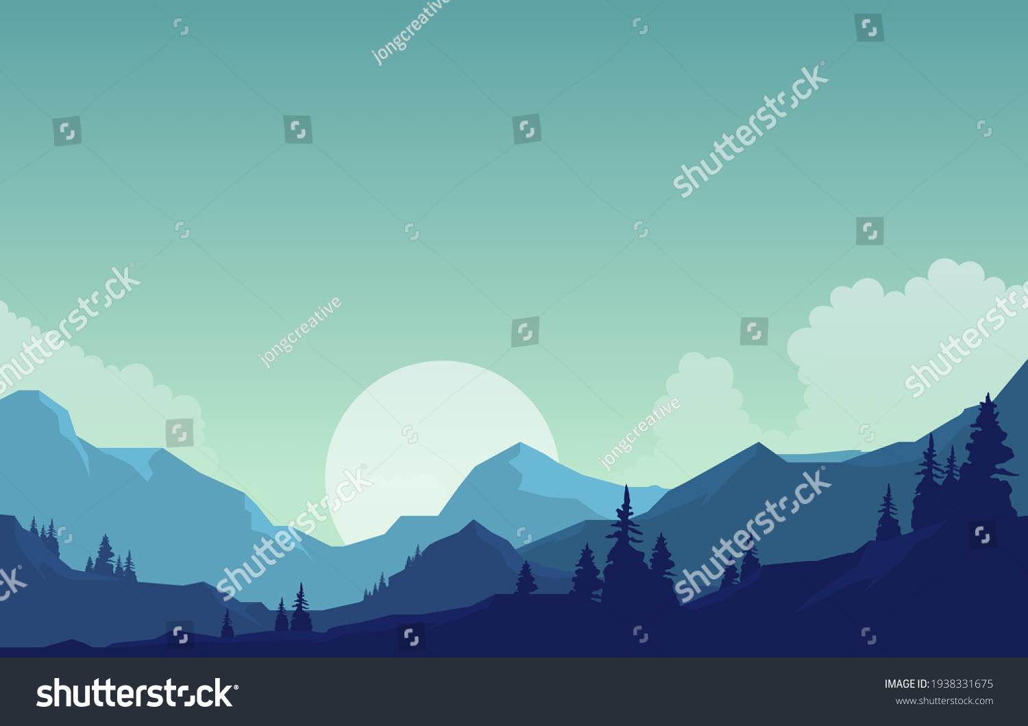 Peaceful Mountain Panorama Landscape Monochromatic Flat Stock Vector ...