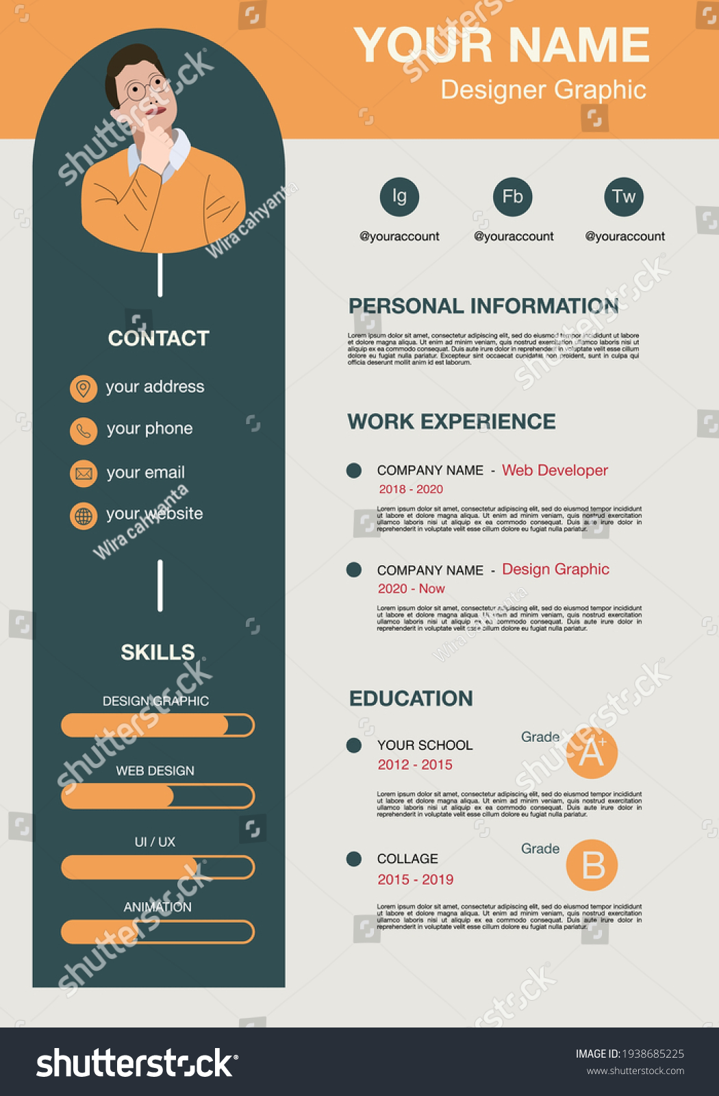 Creative Resume Cv Template Design Character Stock Vector (Royalty Free