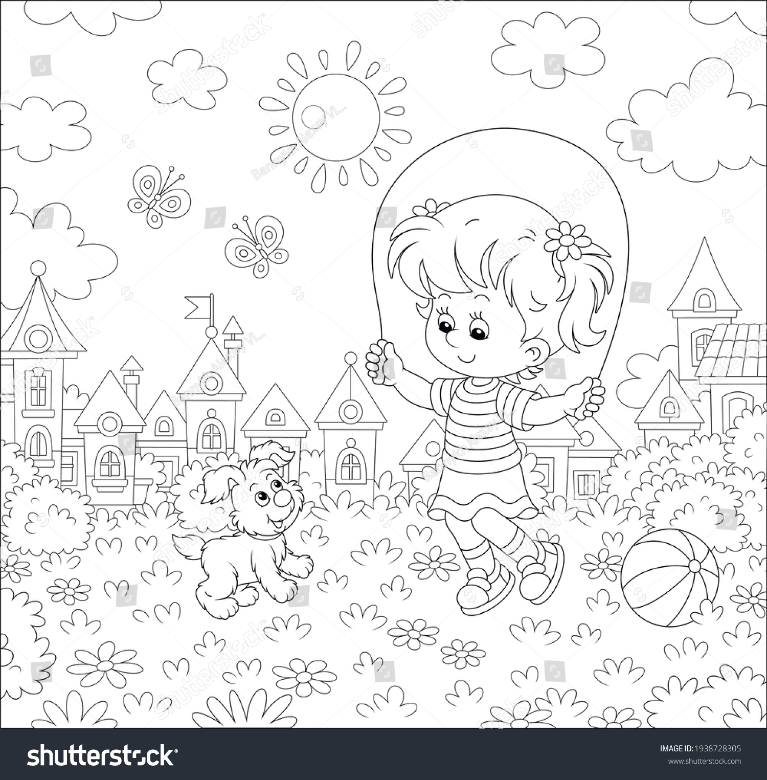 Happy Little Girl Jumping Rope Her Stock Vector (Royalty Free ...