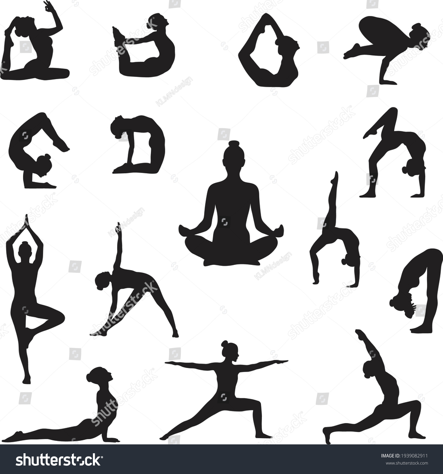 Silhouettes Woman Doing Yoga Poses Stock Vector (Royalty Free ...