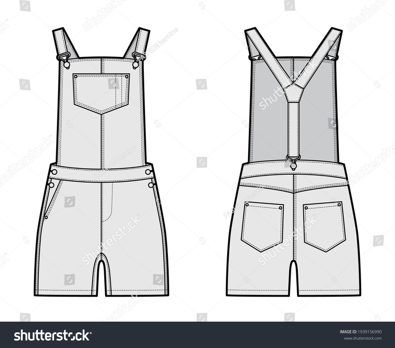 Dungarees Denim Overall Jumpsuit Technical Fashion Stock Vector