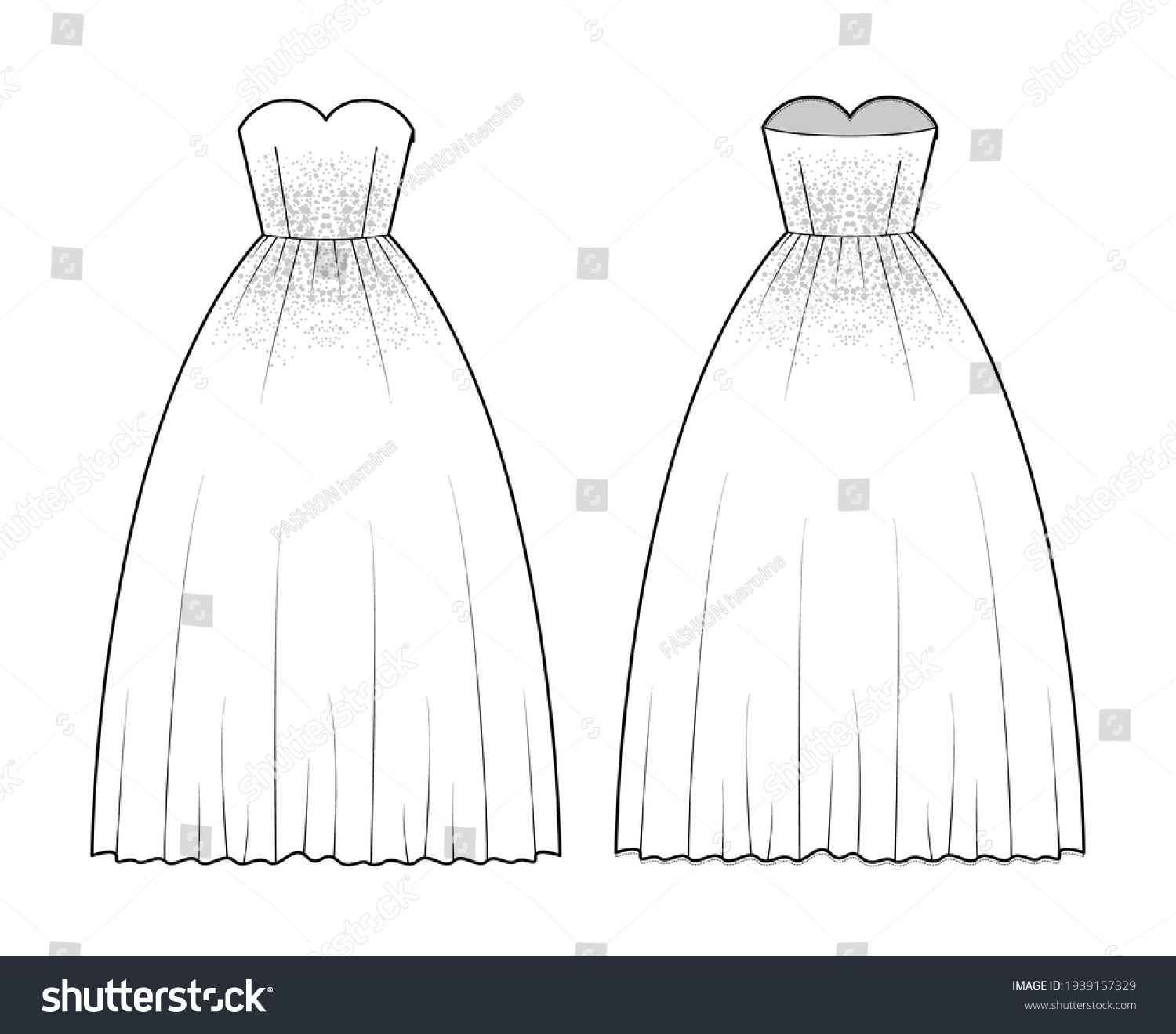 Crinoline Dress Technical Fashion Illustration Strapless Stock Vector ...