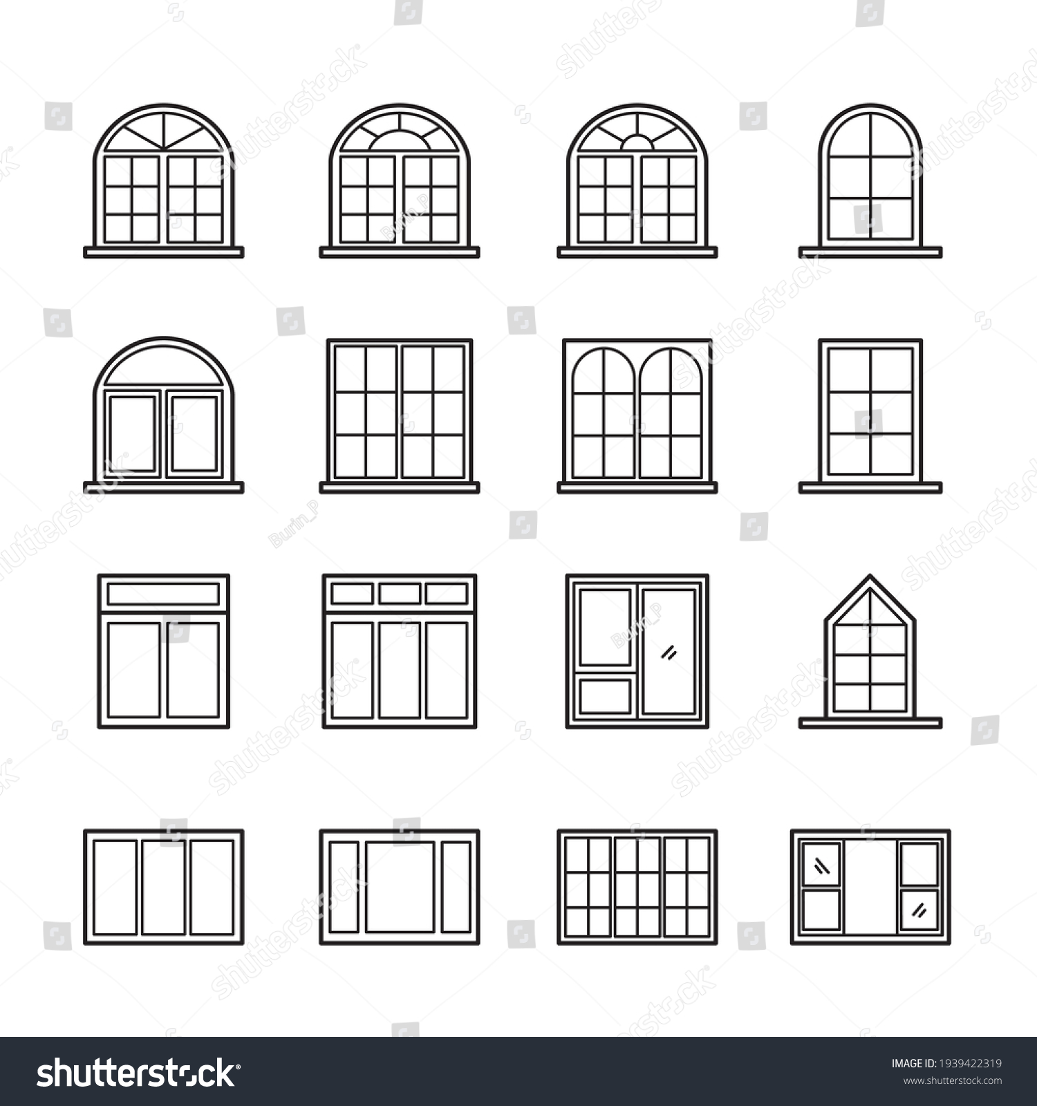 Windows Outline Icon Set Interior Material Stock Vector (Royalty Free ...