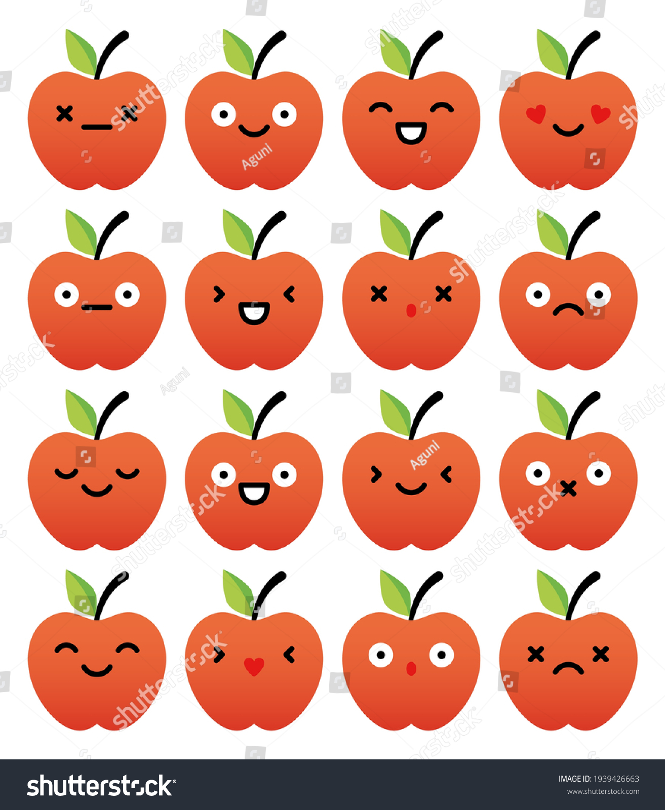 Cute Apples Vector Set Emoticons Stock Vector (Royalty Free) 1939426663 ...