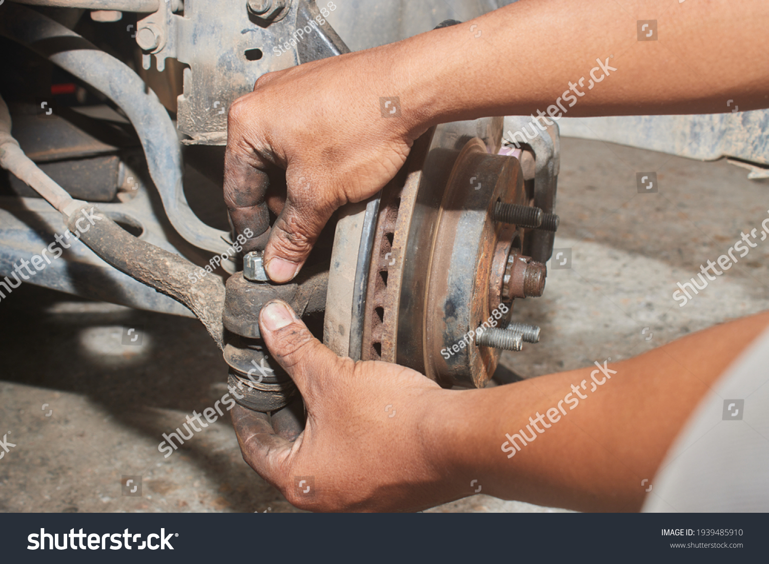 Car Mechanic Auto Mechanic Tighten Castle Stock Photo 1939485910