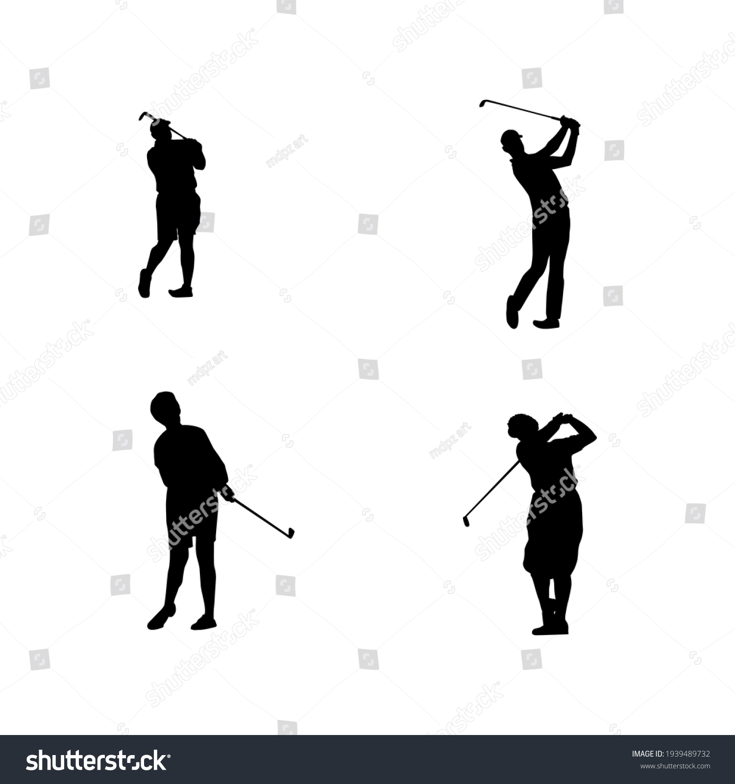 Collection Golf Player Silhouettes Stock Vector (Royalty Free ...