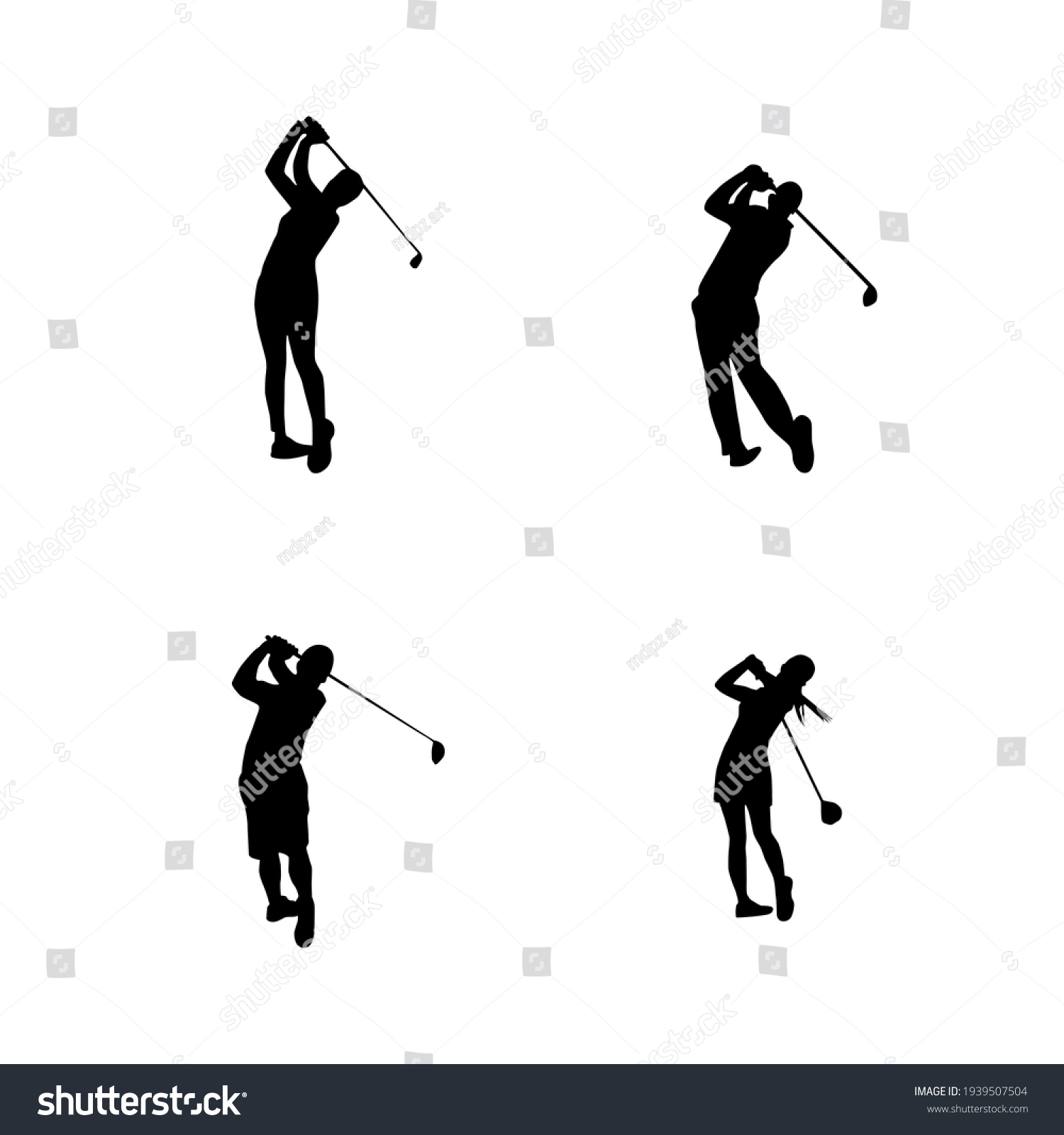 Collection Golf Player Silhouettes Stock Vector (Royalty Free ...