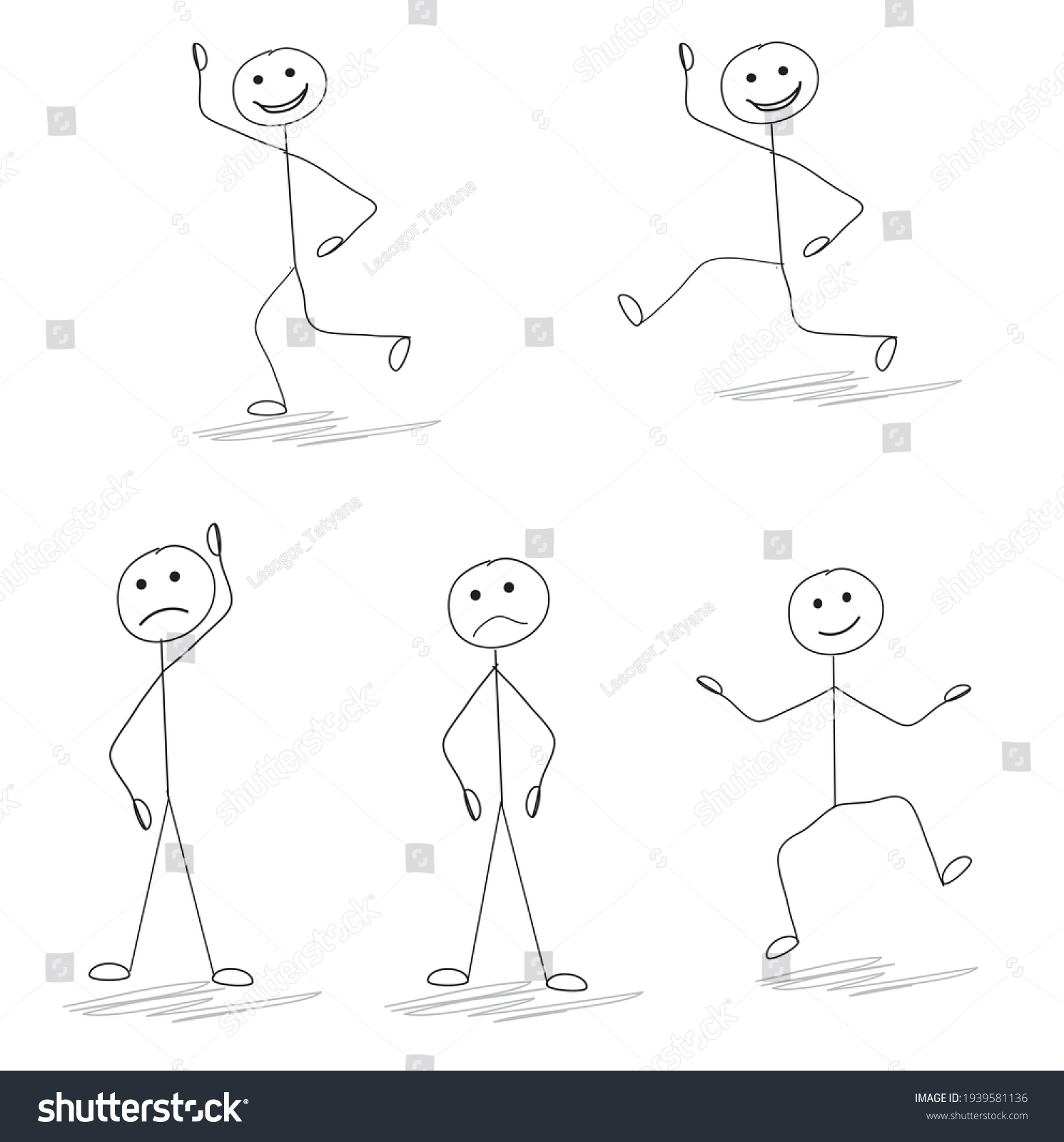 Set Little Men Different Emotions Different Stock Vector (Royalty Free ...