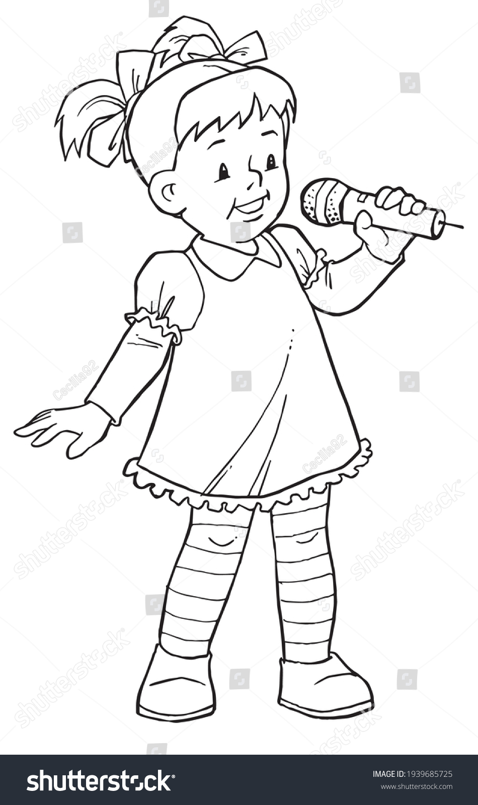 Girl Singing Vector Outline Drawing Stock Vector (Royalty Free ...