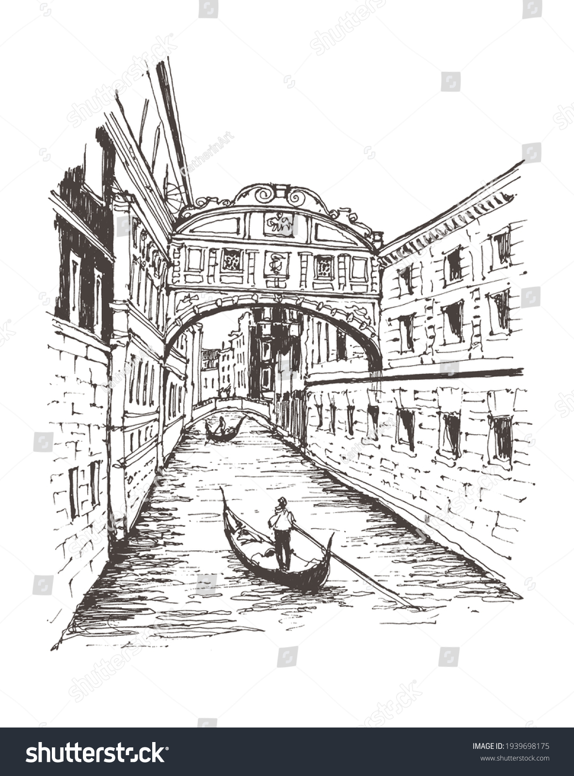 Travel Sketch Illustration Drawing Urban Landscape Stock Illustration 