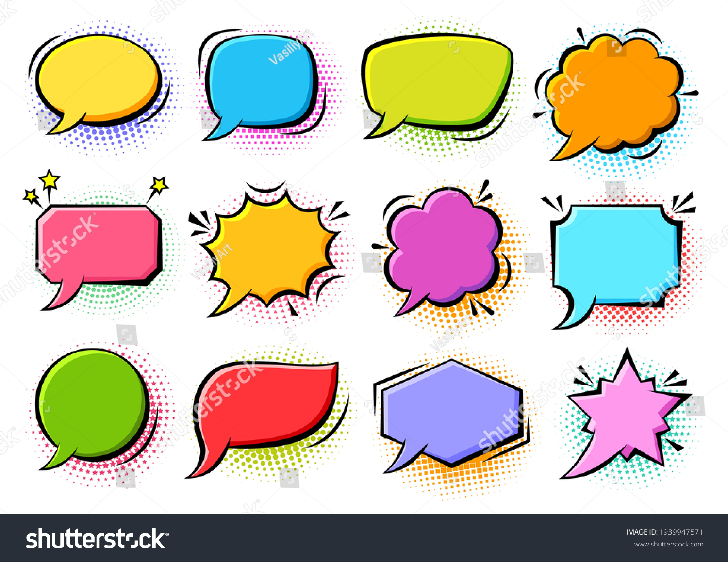 Cartoon Pop Art Bubbles On Color Stock Vector (Royalty Free) 1939947571 ...