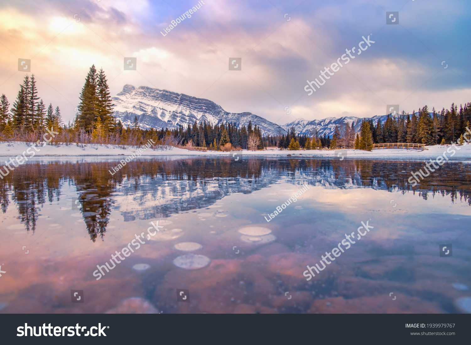 Sunrise Sky Reflecting Into Cascade Ponds Stock Photo 1939979767