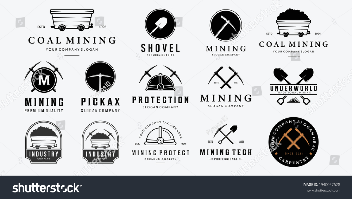 Set Bundle Mining Vintage Line Art Stock Vector (royalty Free 