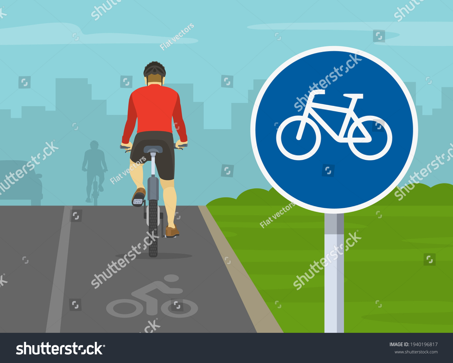 Back View Cyclist Cycling On Bike Stock Vector (Royalty Free ...