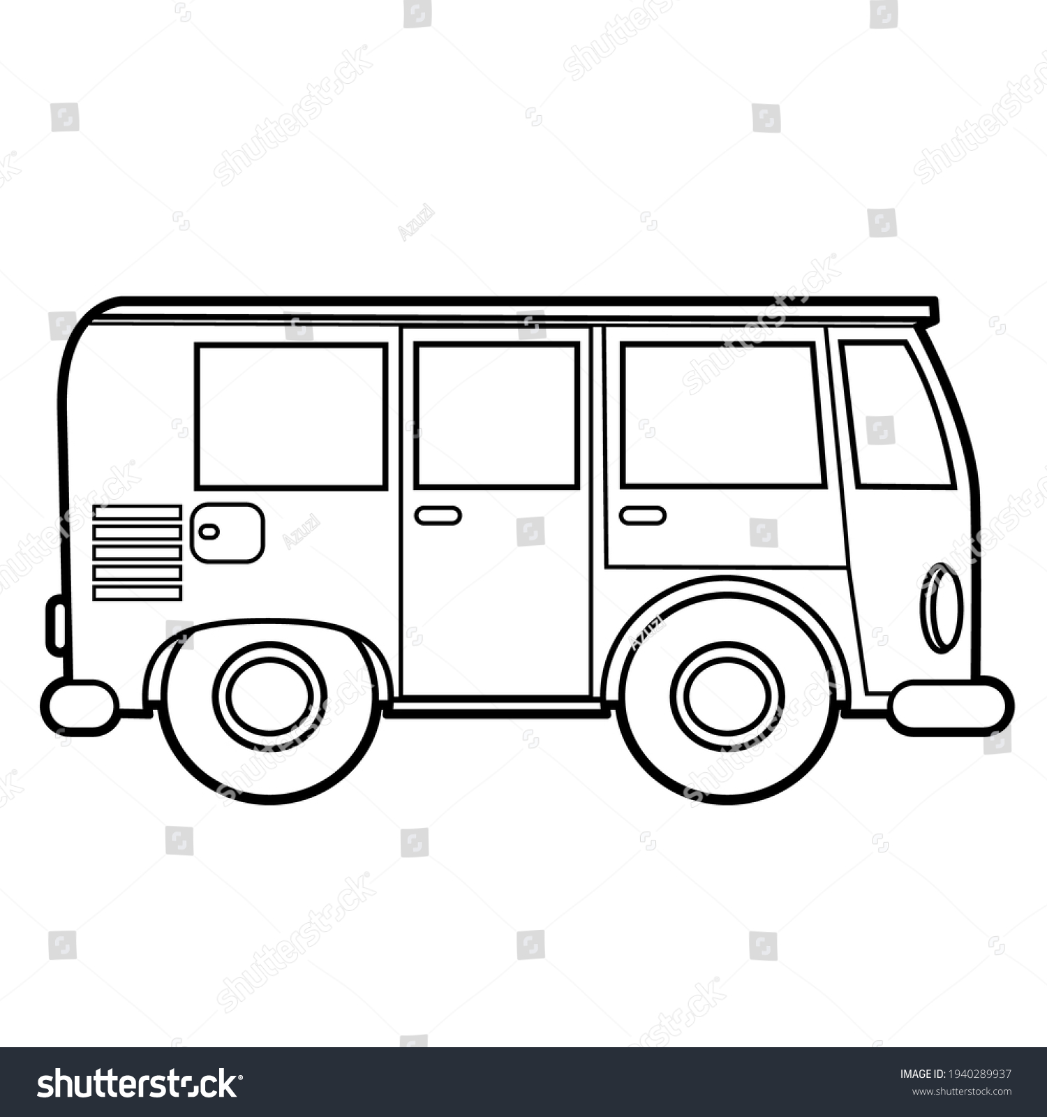 Cartoon Retro Minibus Outlined Coloring On Stock Vector (Royalty Free ...