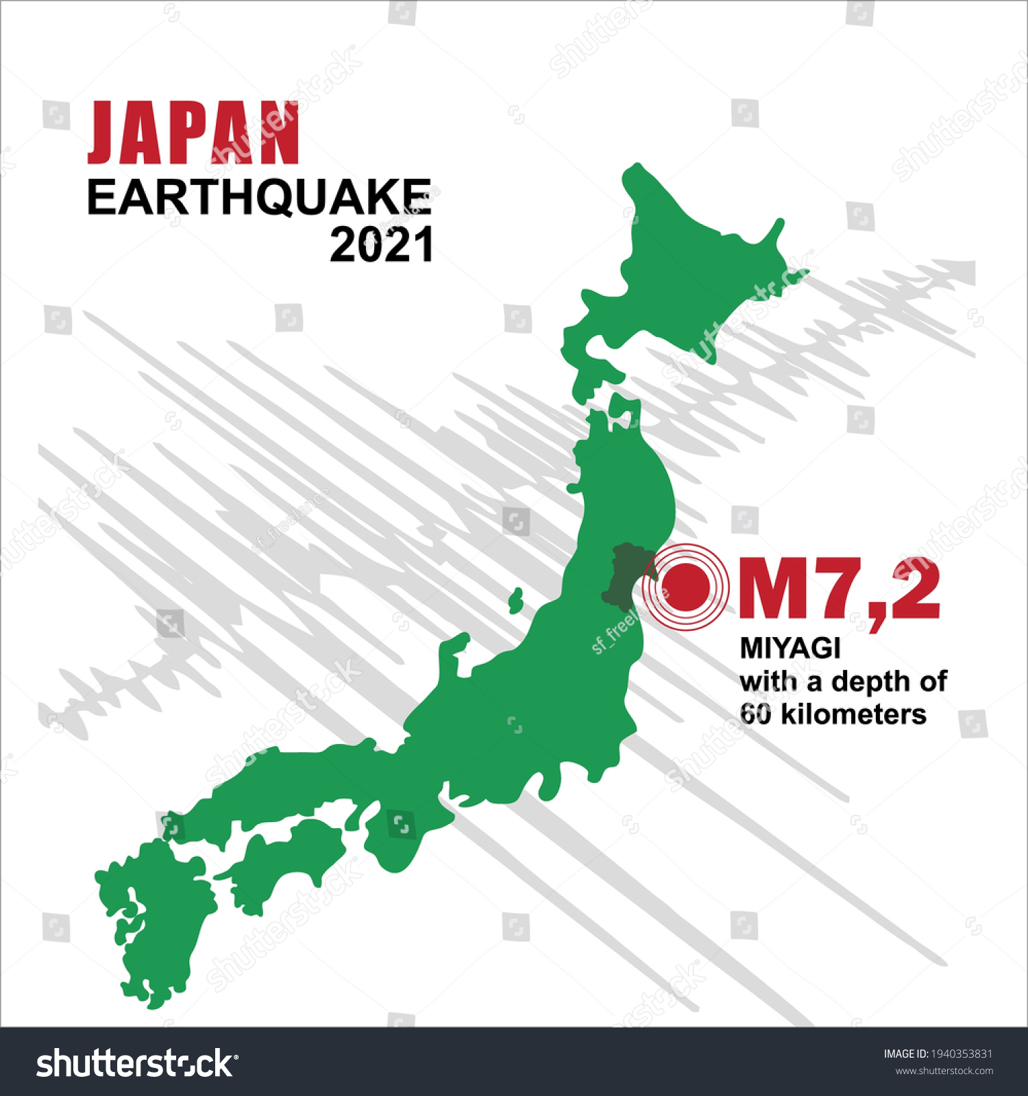 Illustration Map Earthquakes Japan 2021 Earthquake Stock Vector