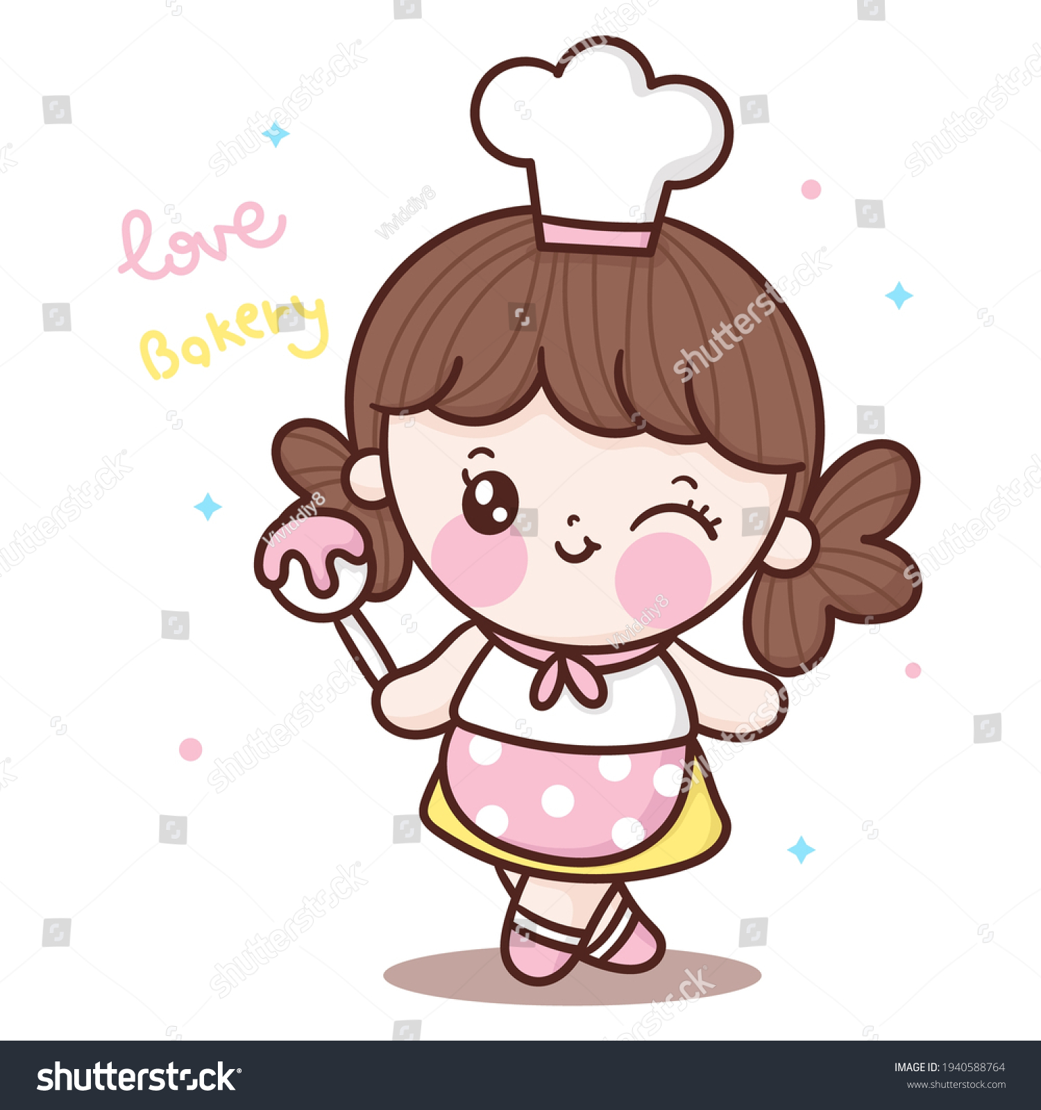 Cute Girl Vector Chef Cartoon Greeting Stock Vector (Royalty Free ...