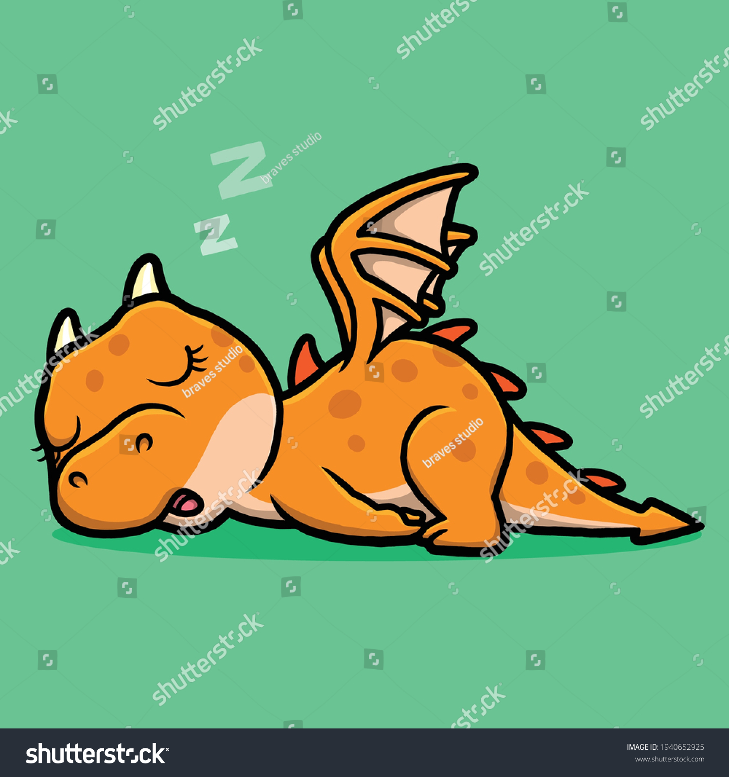 Cute Dragon Sleeping Cartoon Isolated On Stock Vector (Royalty Free ...