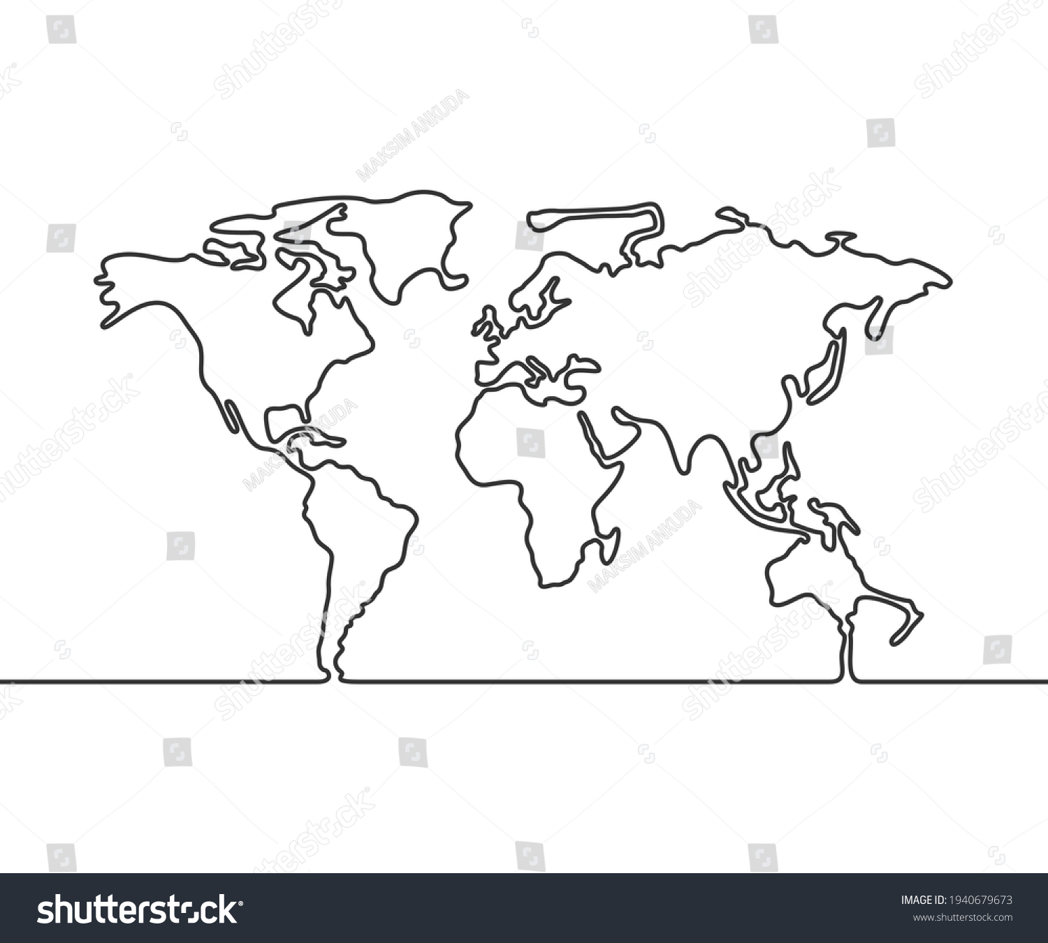 Vector Illustration Continuous Line Drawing World Stock Vector Royalty