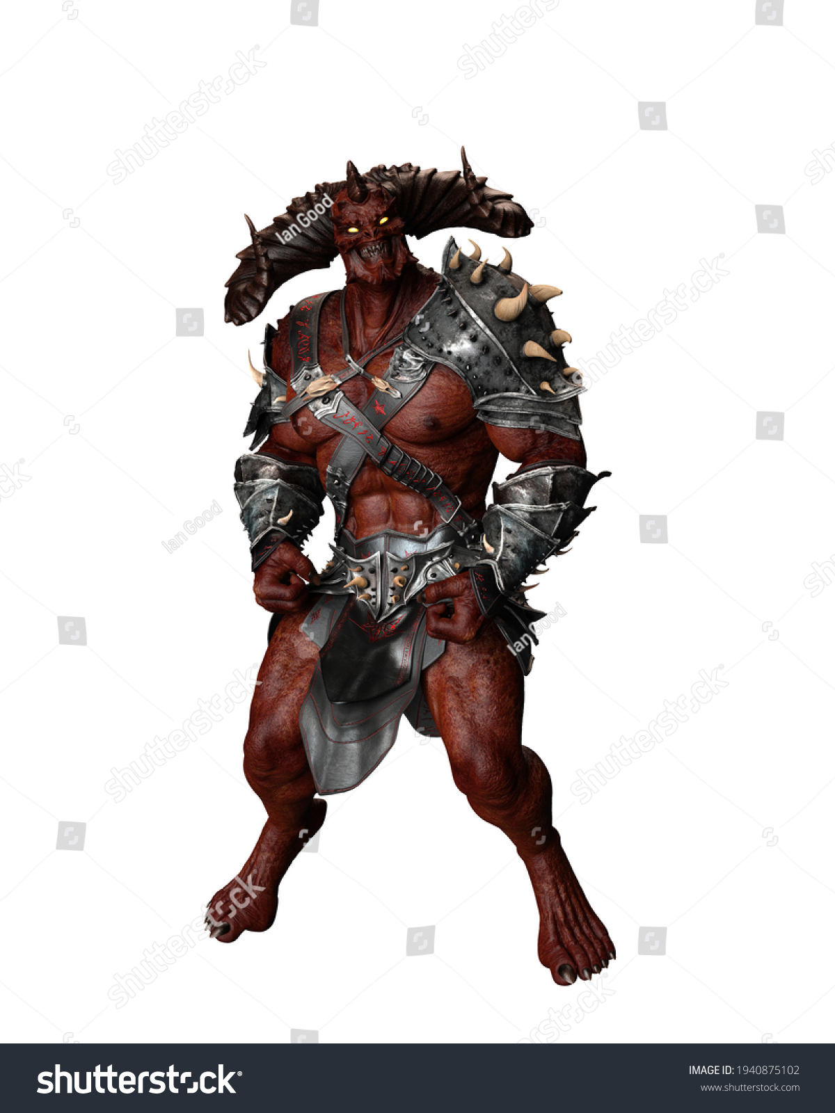 Red Skinned Demon Large Horns Wearing Stock Illustration 1940875102 ...