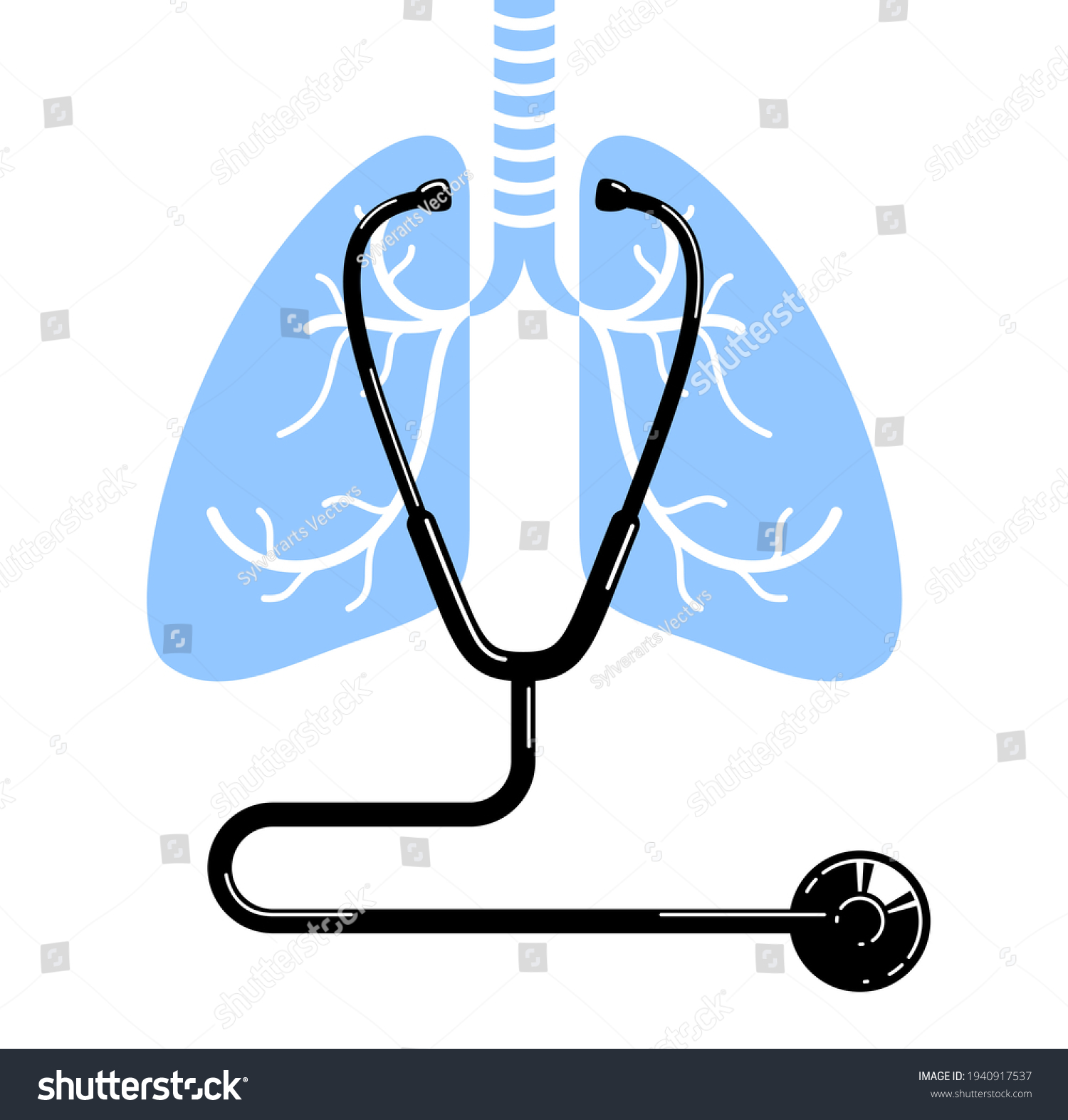 Stethoscope Lungs Vector Simple Icon Isolated Stock Vector Royalty