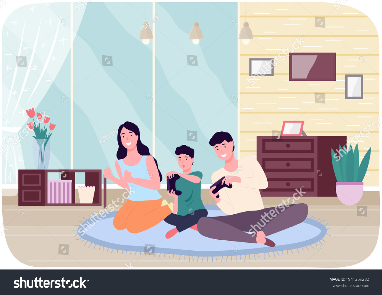 Family Playing Video Games Mom Dad Stock Vector (Royalty Free ...