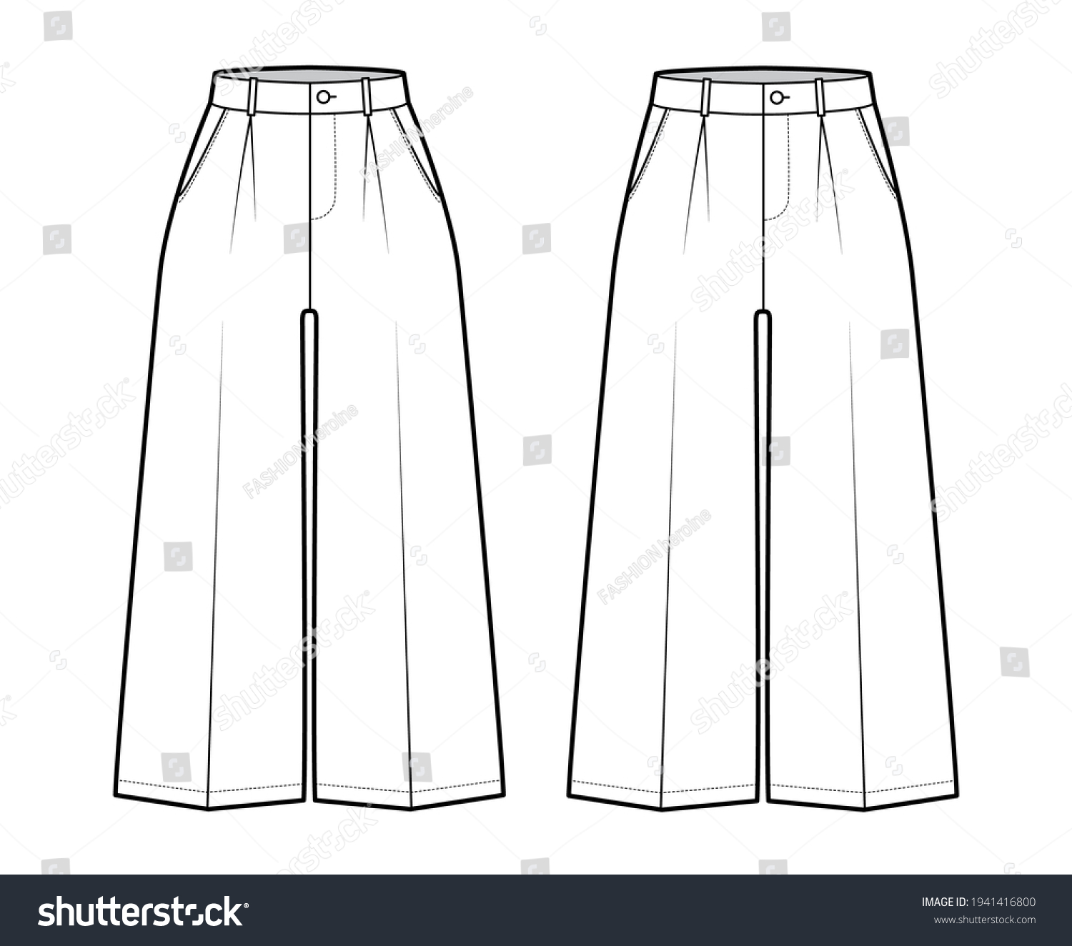 Set Pants Capri Technical Fashion Illustration Stock Vector (Royalty ...