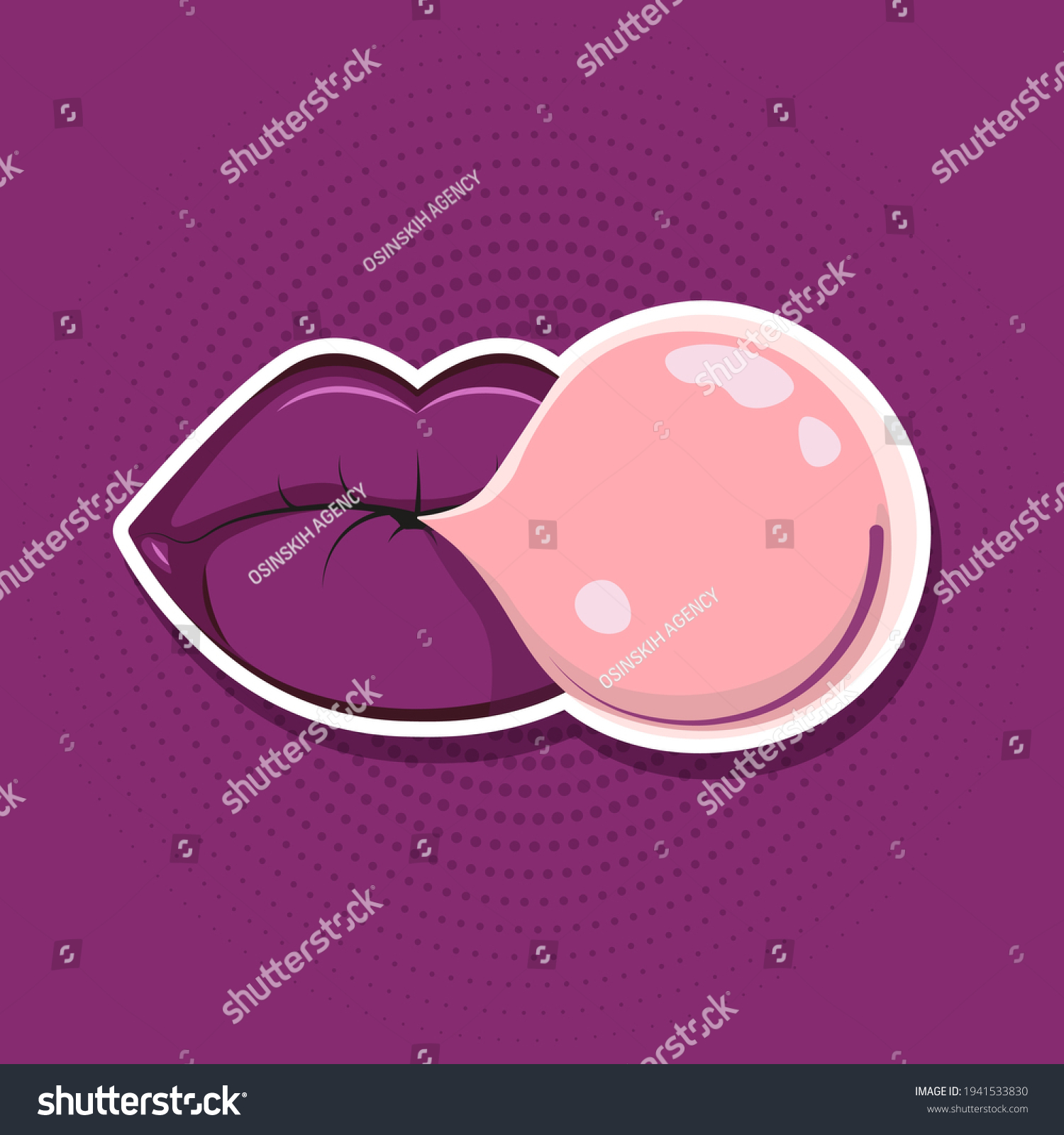 Cartoon Lips Bubble Gum Sticker Vector Stock Vector (Royalty Free ...