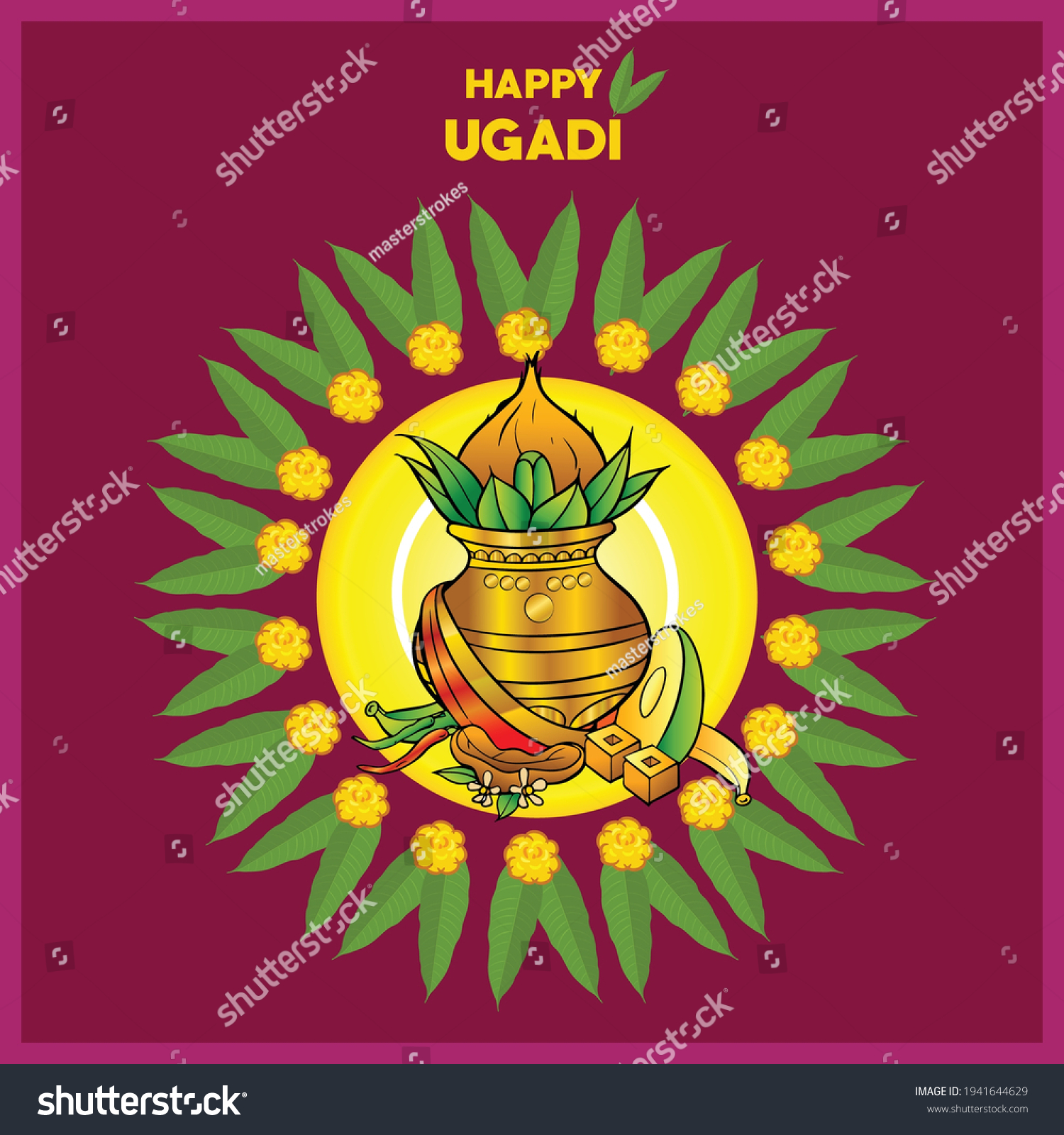 Ugadi Festival Colour Vector Illustration Stock Vector (Royalty Free ...