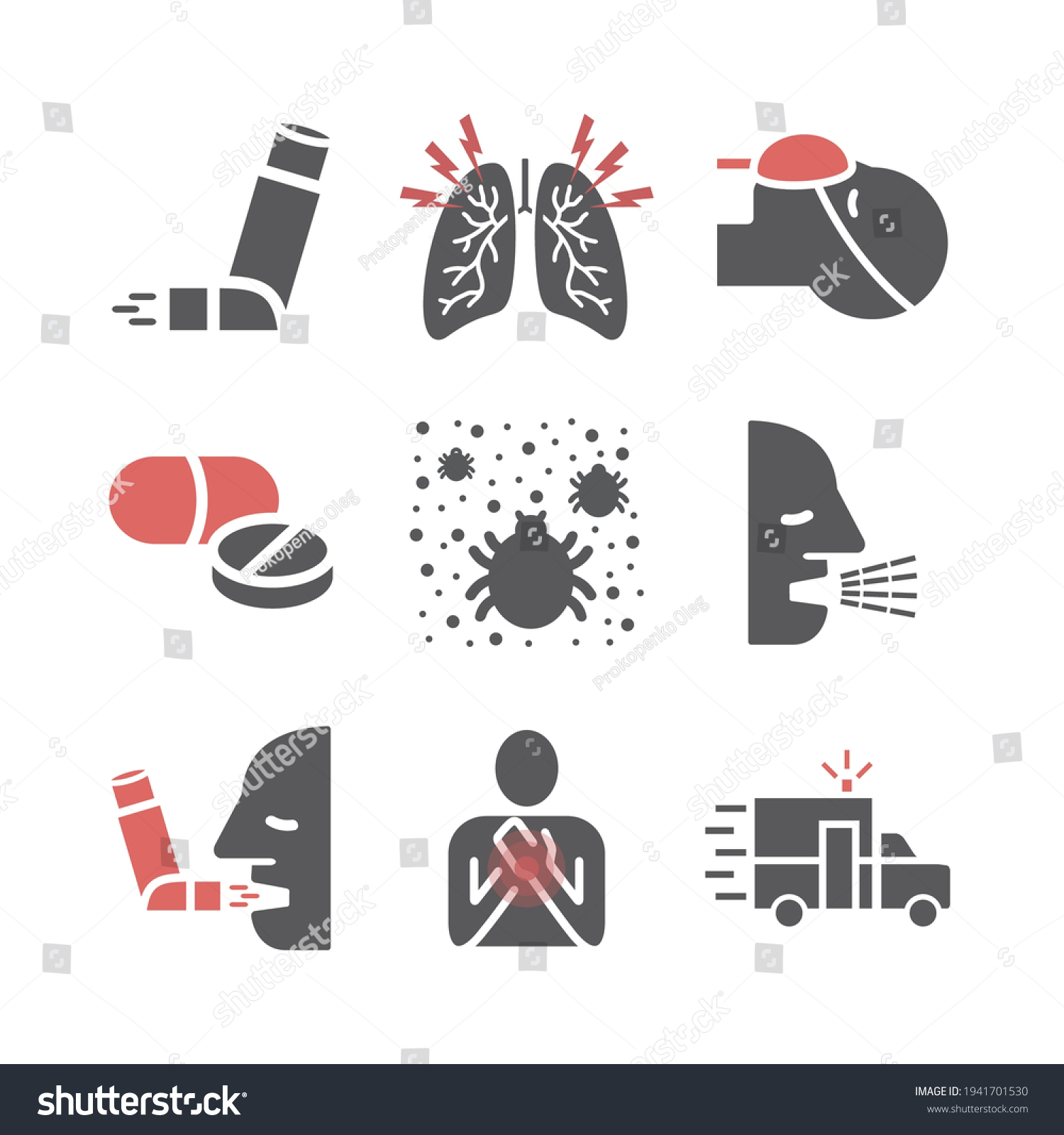 Asthma Icons Symptoms Vector Signs Web Stock Vector (Royalty Free ...