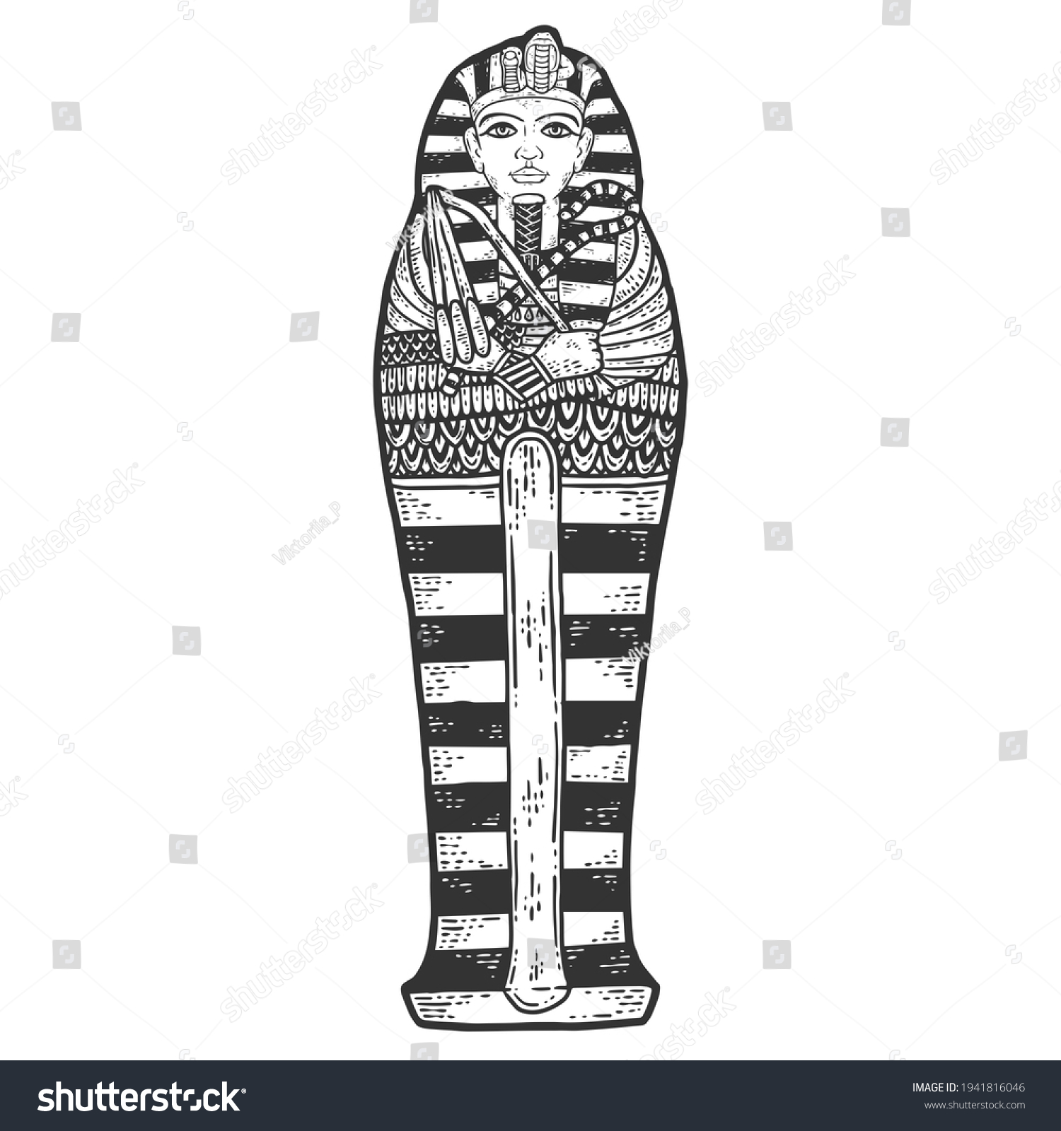 Ancient Egyptian Pharaon Tutankhamun Sarcophagus Sketch Stock