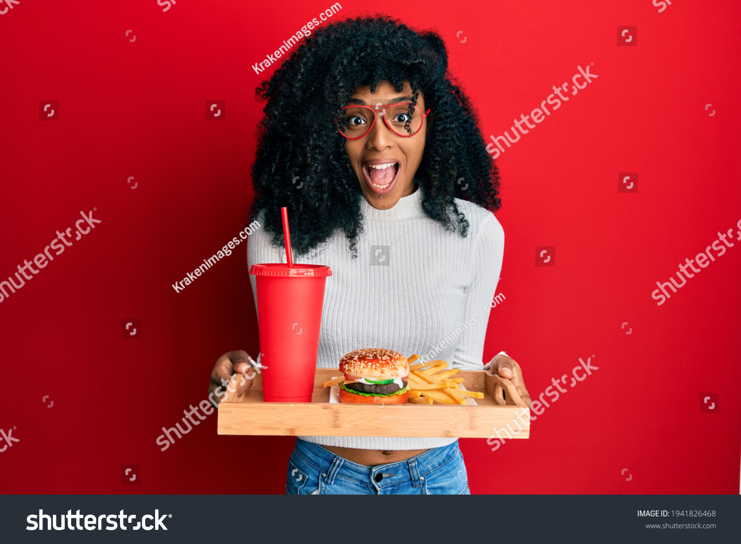 African American Woman Afro Hair Eating Stock Photo 1941826468 ...