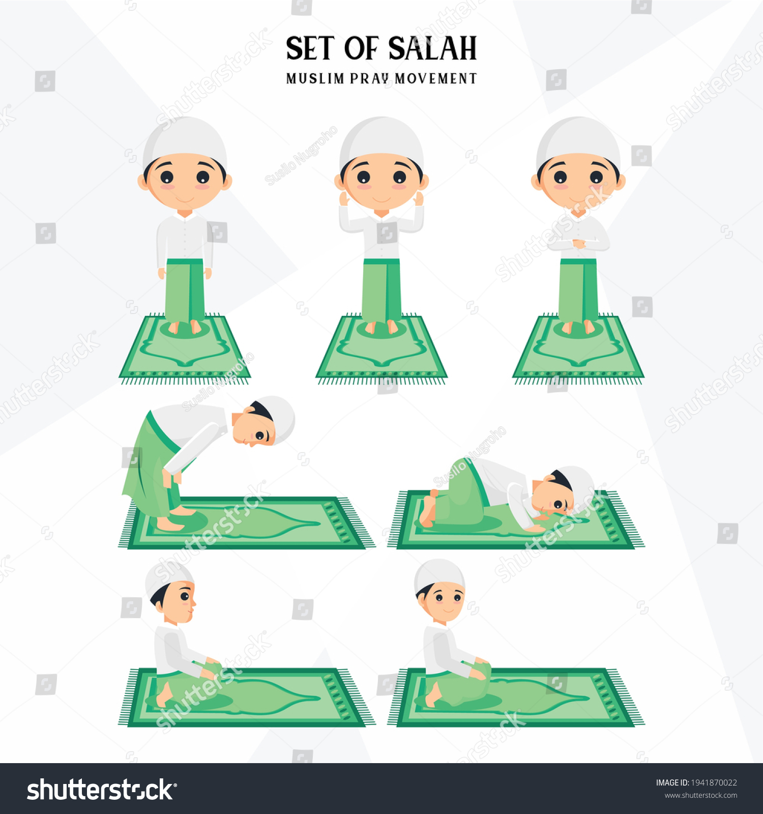 Set Salah Sholat Shalat Muslim Pray Stock Vector Royalty Free