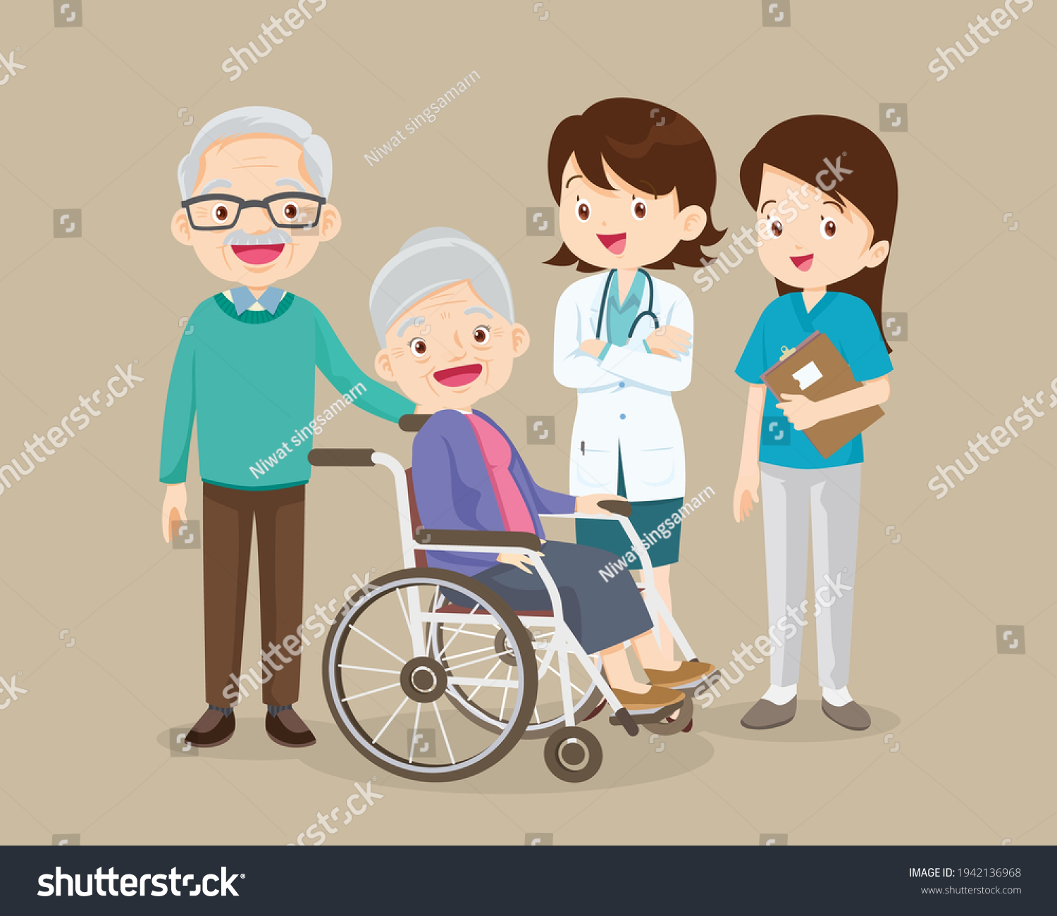 Elderly Sit On Wheelchair Doctor Take Stock Vector (Royalty Free ...