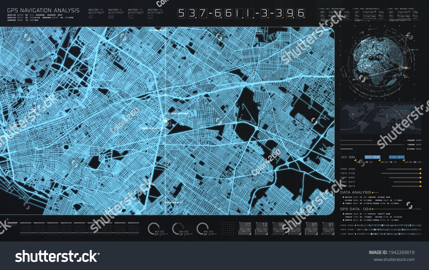 Futuristic Digital City Map Layout Satellite 库存插图 1942269019  Shutterstock