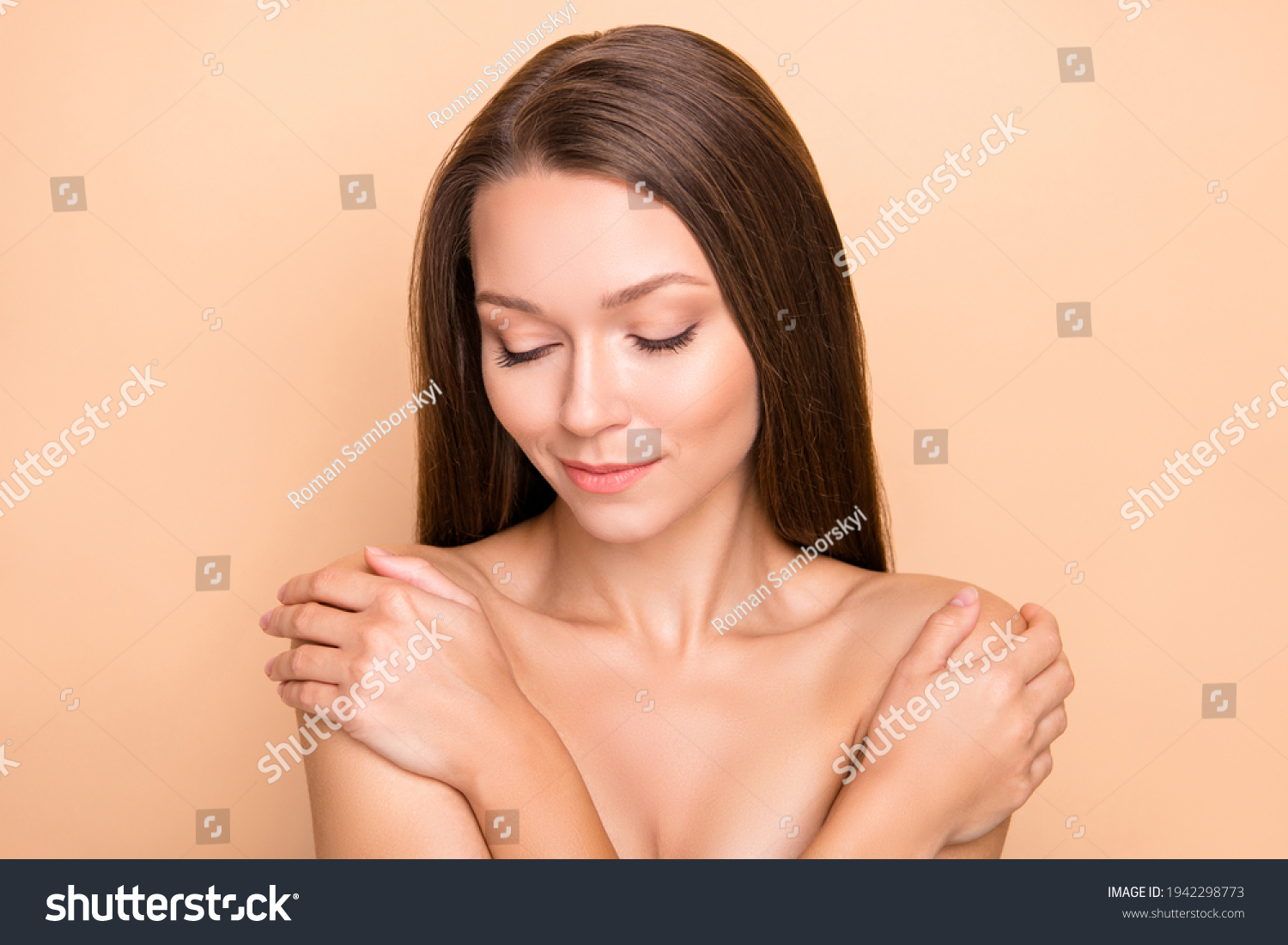 Portrait Charming Naked Dreamy Girl Touching Stock Photo Shutterstock