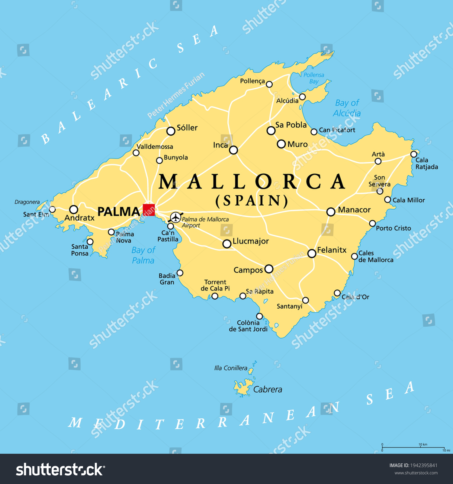 Mallorca Political Map Capital Palma Important Stock Vector (Royalty ...