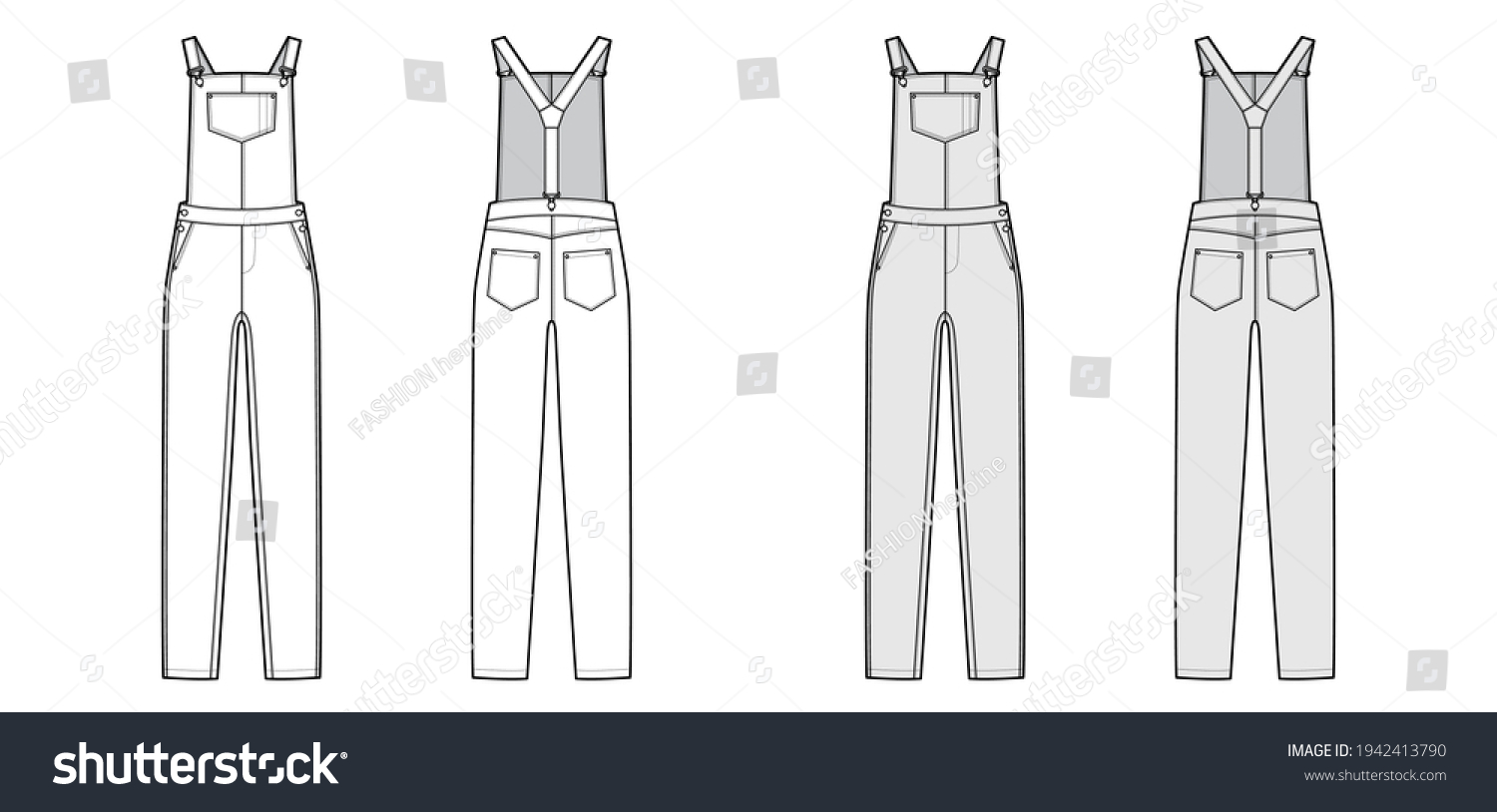 Dungaree Denim Overall Jumpsuit Technical Fashion Stock Vector Royalty