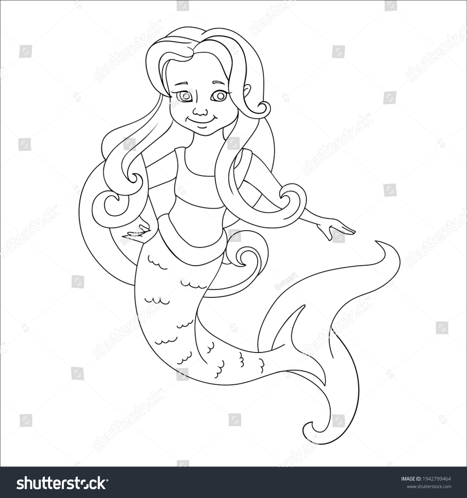 Coloring Book Children Cute Cartoon Mermaid Stock Vector (Royalty Free ...