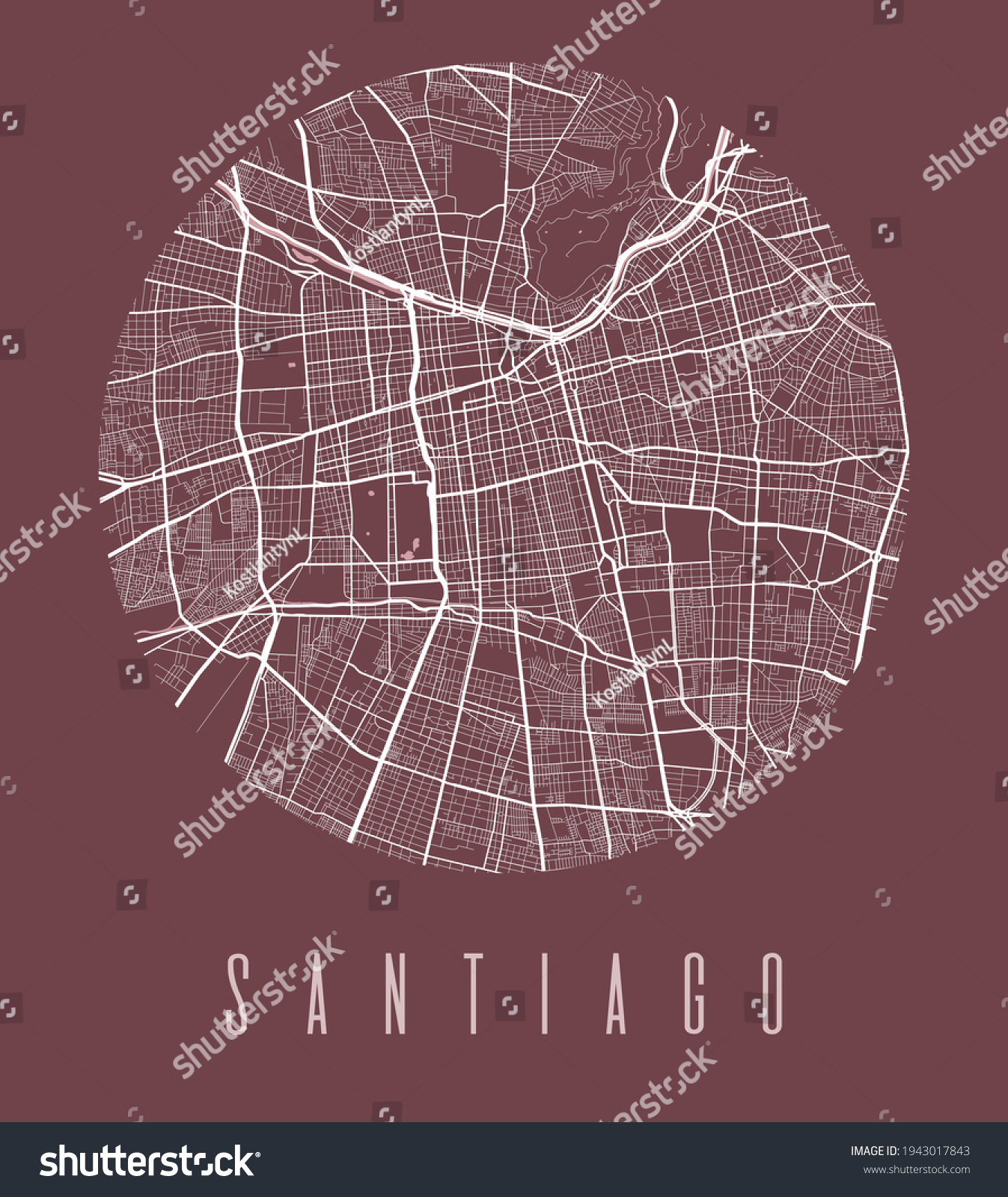 Santiago Map Poster Decorative Design Street Stock Vector (Royalty Free ...