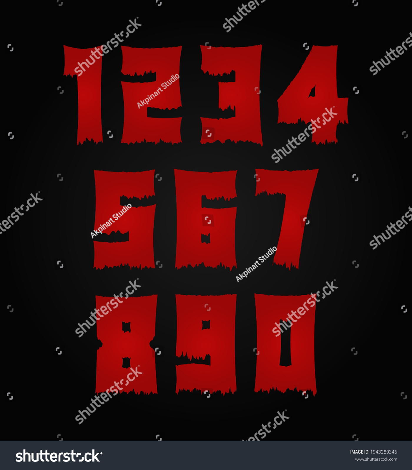 Horror Bloody Scary Number Set Insane Stock Vector (Royalty Free