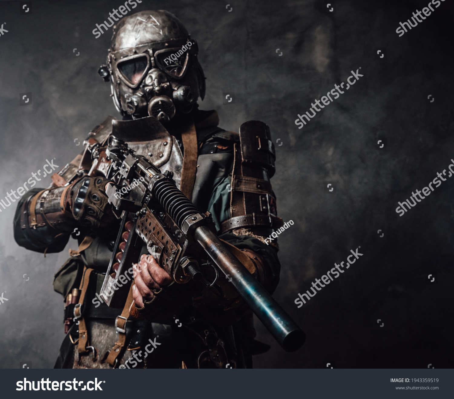 Apocalyptic Armoured Hunter Riffle Dark Background Stock Photo ...